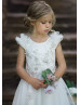 Beaded White Lace Tulle Flower Girl Dress Communion Dress